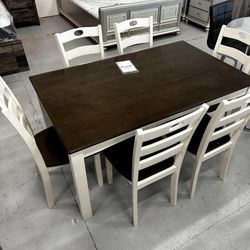 Woodanville 7 Piece Brown/White Dining Table and 6 Chairs Set 