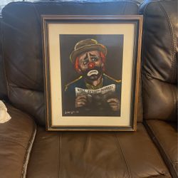 Vintage Signed Clown Painting