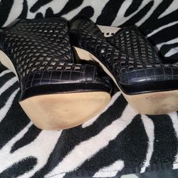 Women's (Black Leather Peforated Peeptoe Leather Booties) By Michael Kor's