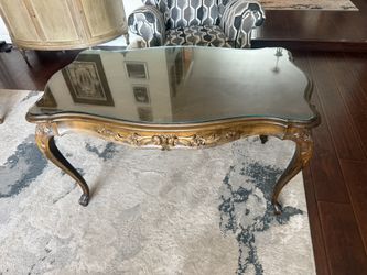 Antique 19th Century Louis XV Revival Carved Walnut Coffee Table with Glass Top