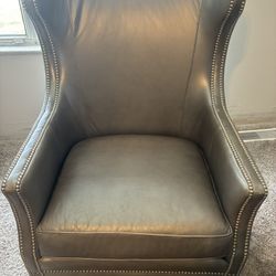 Accent Chair, Silver Leather With Silver Studs From Aminis  In Chesterfield