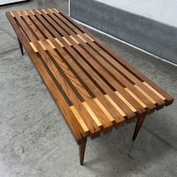 Restored - MCM Vintage 1957 Nelson / Baughman style cedar slats bench / cocktail table