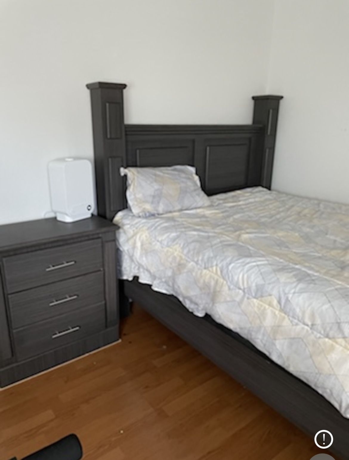 Grey Full Size Bed Frame  Box Spring And Night Stand