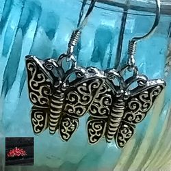 ORNATE STERLING BUTTERFLY FISH HOOK HYPOALLERGENIC EARRINGS (E-110994)