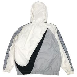 Nike Big Swoosh Windbreaker Hoodie Mens XL White 1/4 Zip Pullover Sweatshirt Y2K