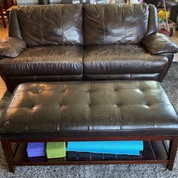 Reclining Leather Couch and Coffee Table 