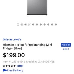 4.4 Cu Ft  Mini Fridge Silver