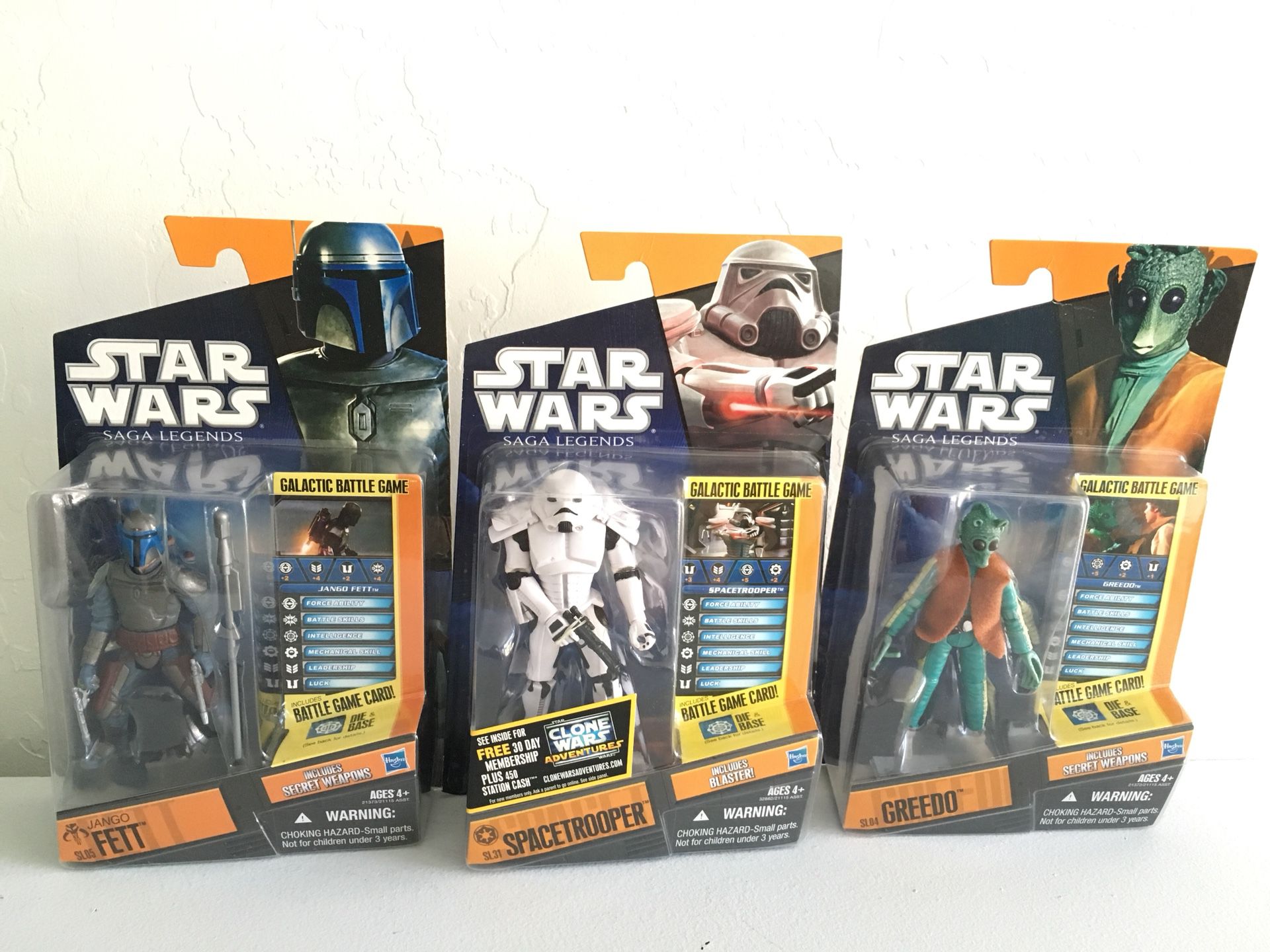 ($10 for All (New) Star Wars Saga Legends Figures/ Toys Lot, (Jango Fett, Spacetrooper & Greedo,) Hasbro ©️2010
