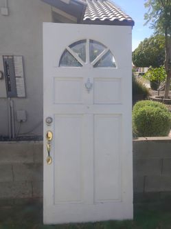 Vintage solid wood half moon window exterior door