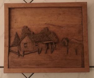 Hand carved wood art approx 12”x12”