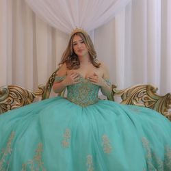 Teal / Aquamarine /Blue Quince -Quinceanera or Sweet16 sixteen dress