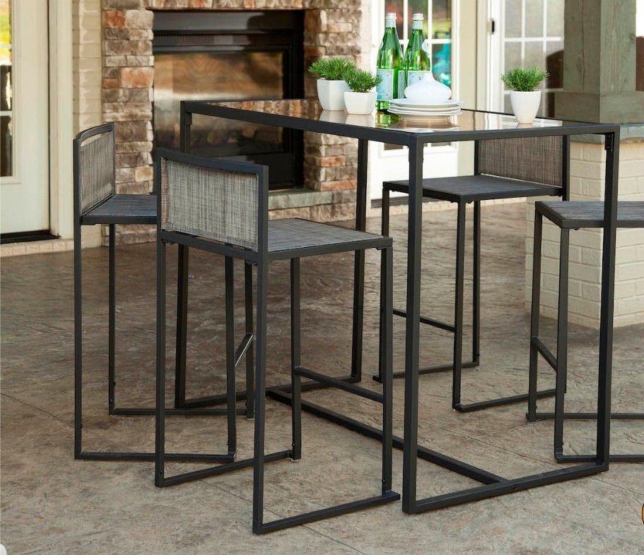 5 Piece High Dining Set for Garden and Patio (Black)