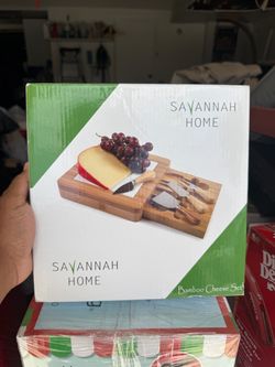 Savannah Home Deluxe Bamboo Cheese Board & Sliding Cutlery Drawer Set - Brand New