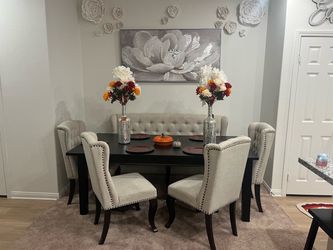 Dark Wood Dining Table with Chairs and Bench
