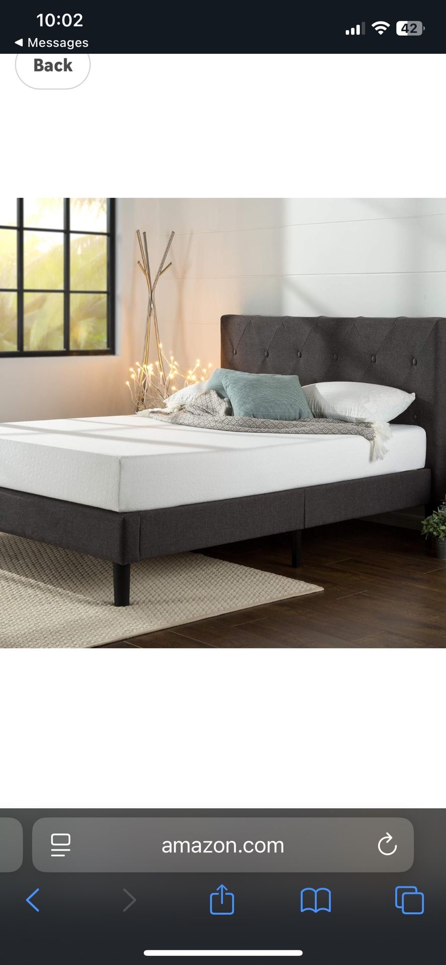 [Unopened] Queen Sized Bed Frame - ZINUS Shalini Upholstered Platform Bed Frame, Mattress Foundation, Wood Slat Support, No Box Spring Needed, Easy As