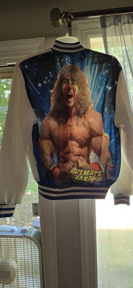 WWF Ultimate Warrior Chalkline Satin Bomber Jacket.