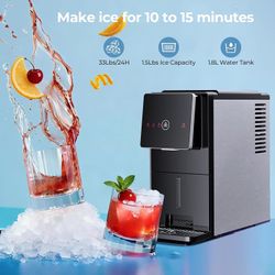 Countertop Nugget Ice Maker, Self-Cleaning Portable Ice Machine, 33 lb/24H, 1.8L Water Tank, 1.5 lb Ice Storage, Touch Screen & Auto Ice Drop, for Hom