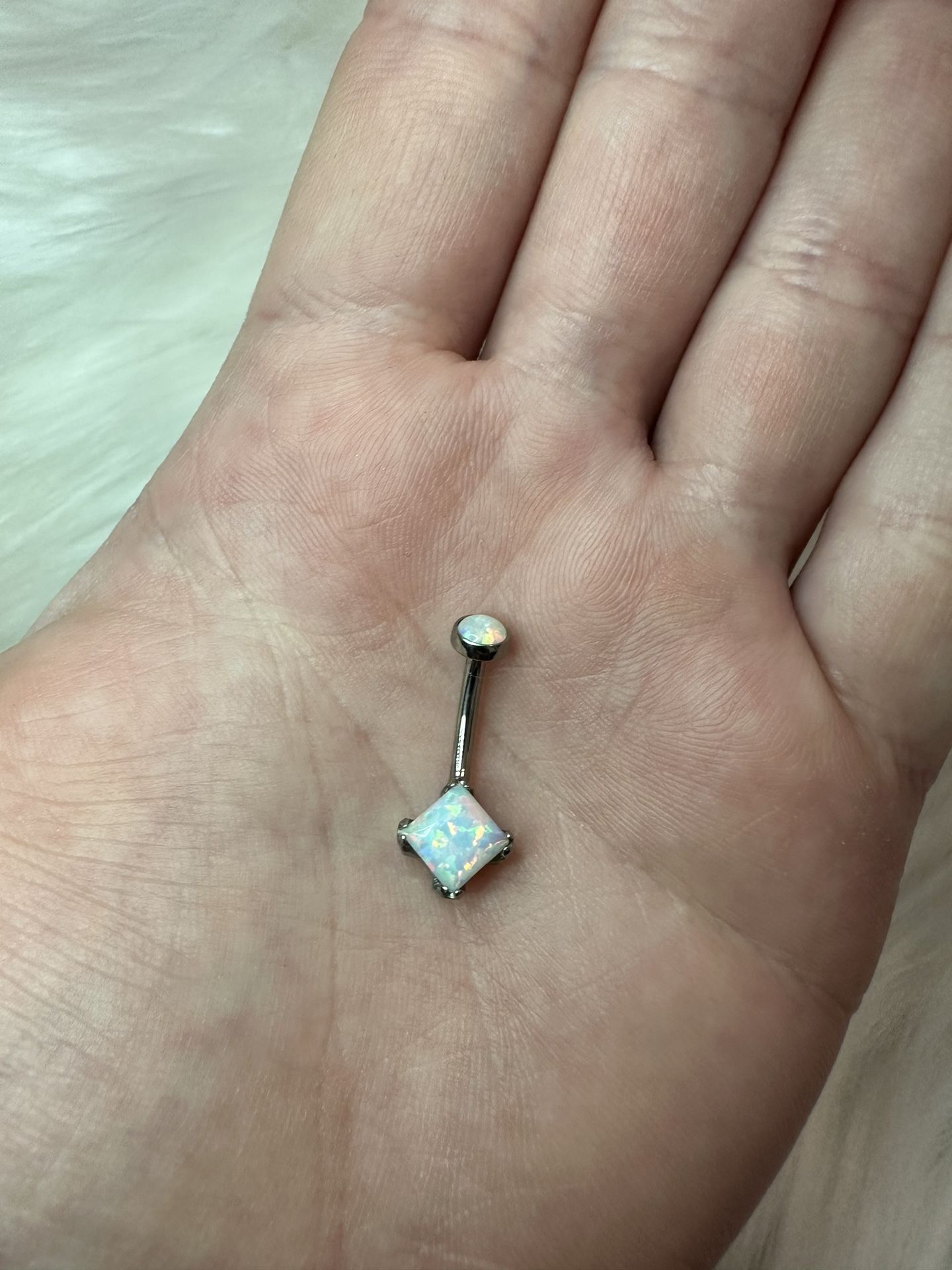 White Opal And Silver Belly Ring