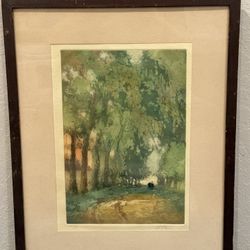 JOHN WESLEY COTTON (b1868-d1931) Signed Color Etching/Aquatint "Avenue in Bruges"