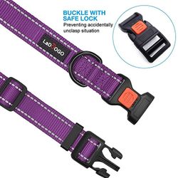 2 items in package ladoogo Reflective Dog Collar with Safety Buckle Adjustable Nylon Dog Coll