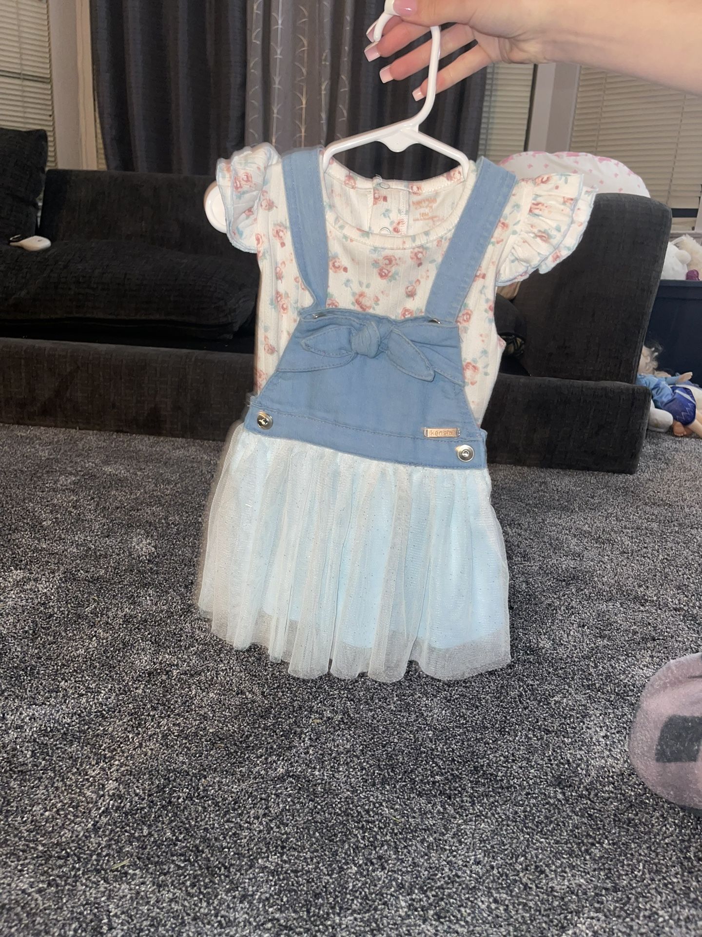 18 Months Baby Girl Dress With Separate Matching Onesie, Kensie Baby