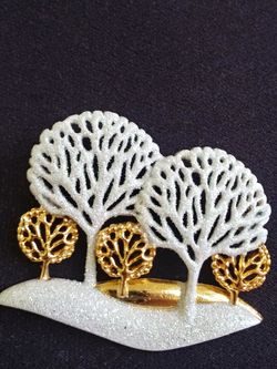 Designer snow cover trees pin