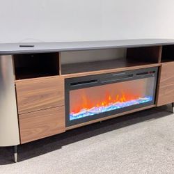 Brand new 77inch Curved TV Stand with 36" Electric Fireplace and crystal branch decoration