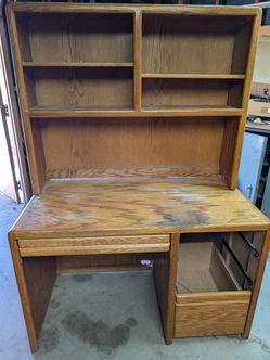 Solid Oak Student Desk with Hutch & 3 Drawers