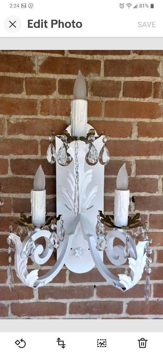 Vintage Sconces Pair White Candle Crystal Redone