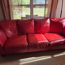 Red Leather Sofa & Chaise