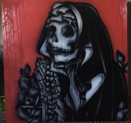 40”x40” airbrush art painting artwork Skull Nun