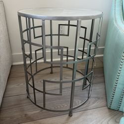 Round Silver End Table 