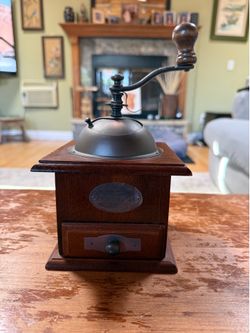 Vintage Style Manual Coffee Grinder Wood Box Hand Crank Drawer Rustic Kitchen