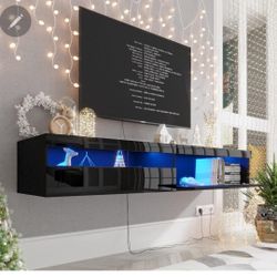 Floating TV Stand with Led Lights, 72 Inch Wall Mounted TV Shelf With Storage Cabinet, Modern Entertainment Center Media Console, Up to 80 Inch TVS