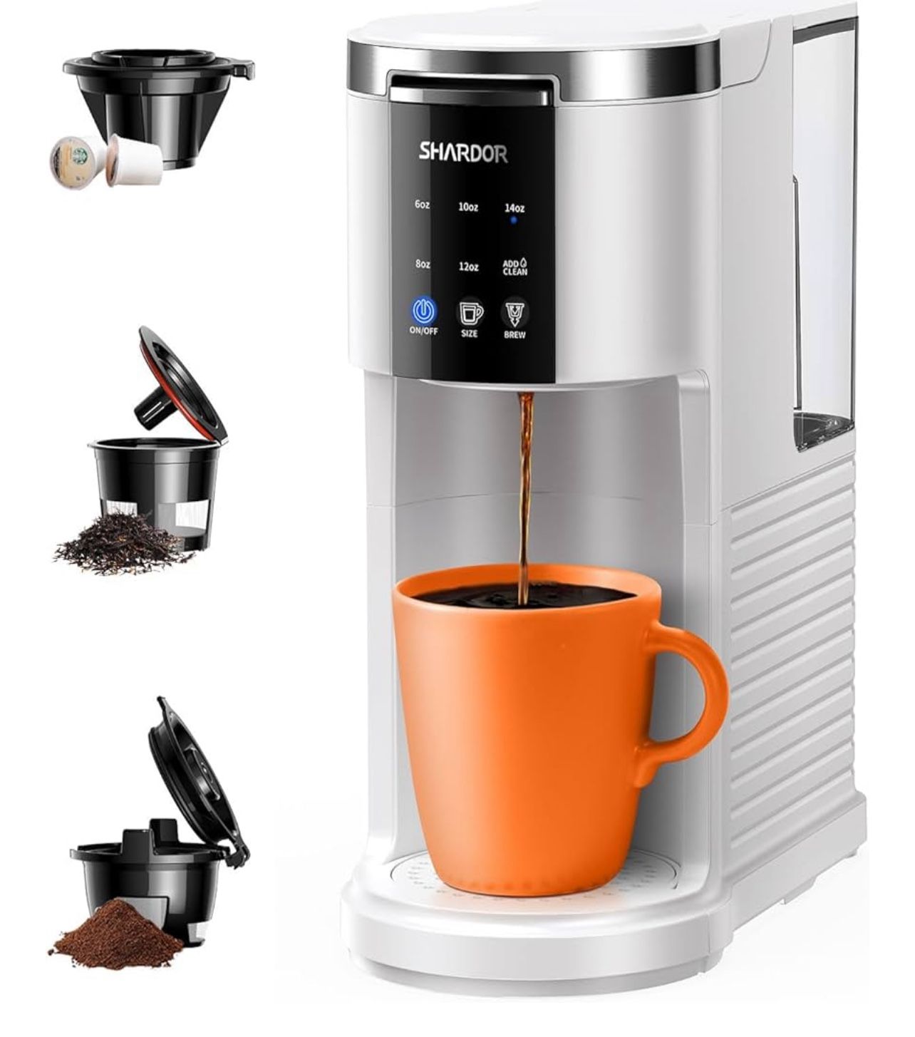 SHARDOR K Cup Coffee Maker Compatible with Ground Coffee & Teas, Single Serve Coffee Machine, 6–14oz Adjustable Brew Sizes, 40oz Detachable Water Rese