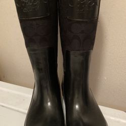 Coach Rain Boot Black  Size 5.5 Or 6 