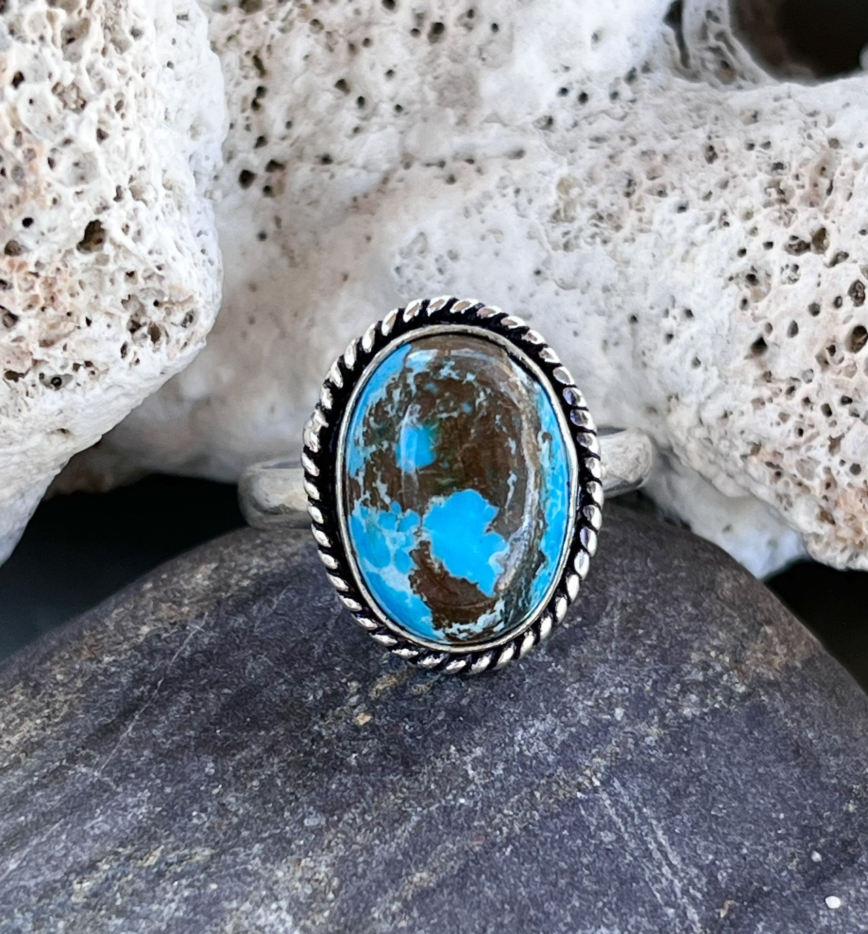 Dainty Natural Turquoise Sterling Silver Ring Sz 7.5
