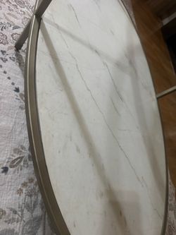 Gold Oval Coffee Table – Glass Top & Marble-Style Shelf