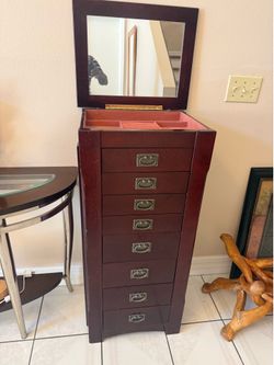 Tall Wooden Jewelry Armoire with Mirror