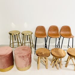 CB2 / West Elm Chairs, Ottomans, Stools, Queen Bed, Side Tables- Read Prices Below