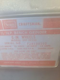 Sears Craftsman 1/3 HP Bench Grinder