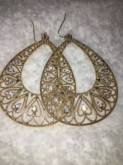 Big oval earrings diamonds rinestone gold heart hoops