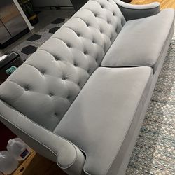 Steel Blue Velvet Tufted Sofa 