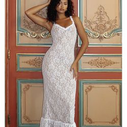 White Lace Midi Dress With Ruffle Hem