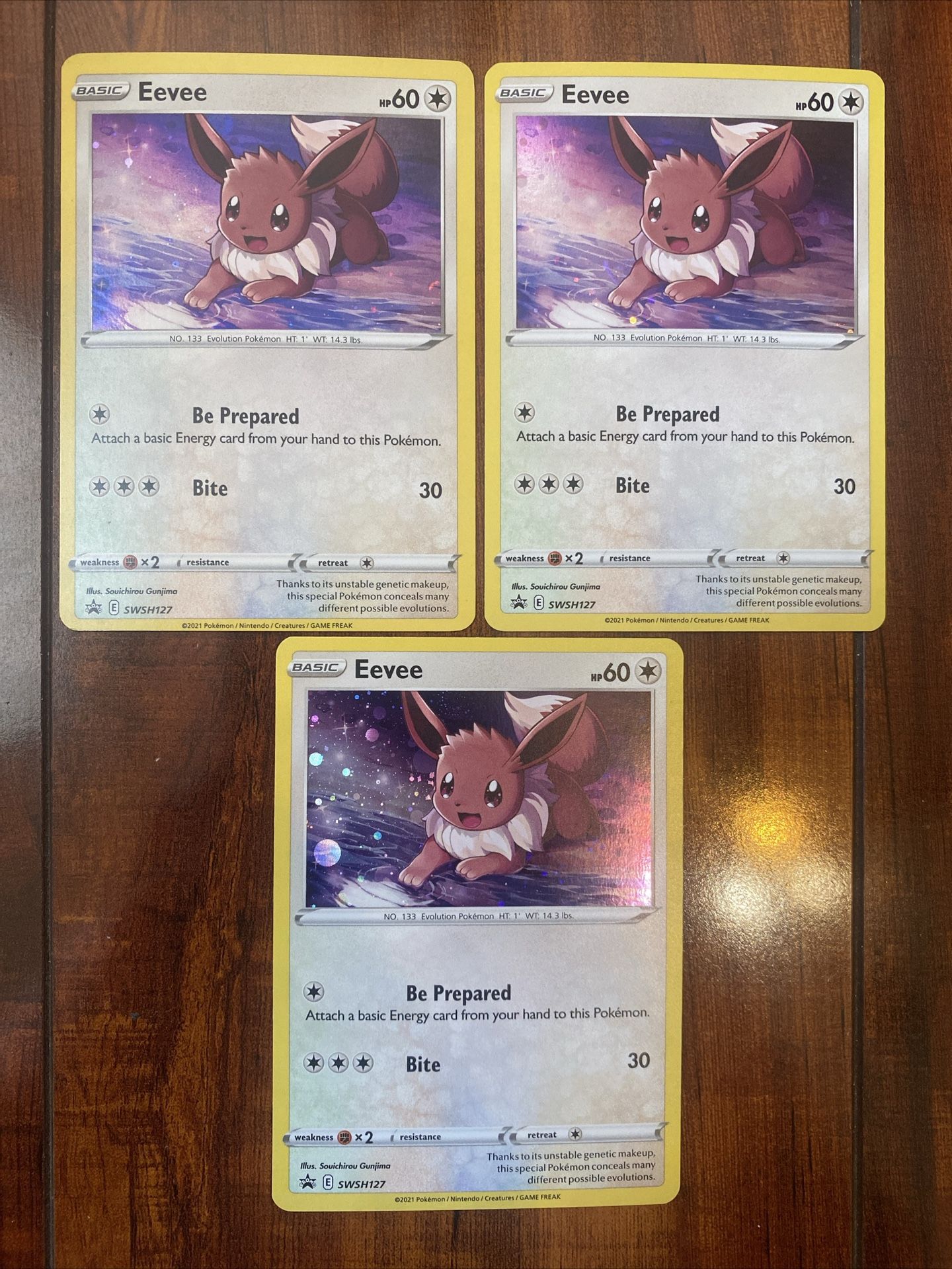 Pokemon Eevee SWSH127 Black Star Promo Cosmo Holo Lot of 3 NM with Swirls!