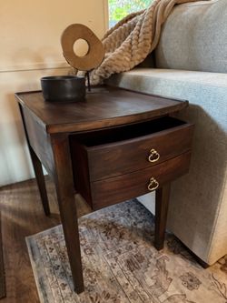 Vintage Bow-Front Nightstand / Accent Table - Espresso Finish