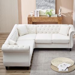 Smaller Style White Microfiber Sectional Corner Sofa Couch