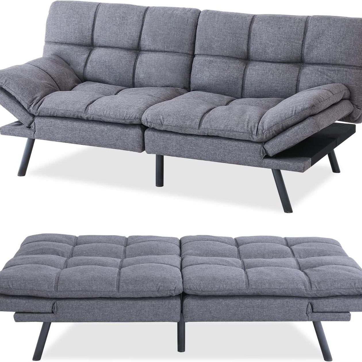 Hcore Convertible Sleeper, Memory Foam Futon Couch,Loveseat Bed,Small Splitback Modern Sofa Sofabed, Upgraded Grey - Retail $322 