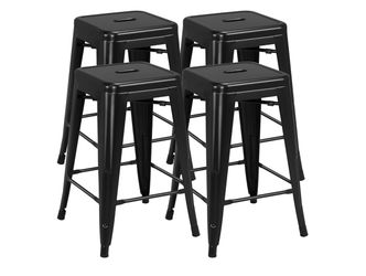 Yaheetech 24 Inch Metal Barstools Set of 4, Counter Height Backless Stools, Industrial Stackable Bar Chairs with Footrest for Kitchen/Dining Room/Bist