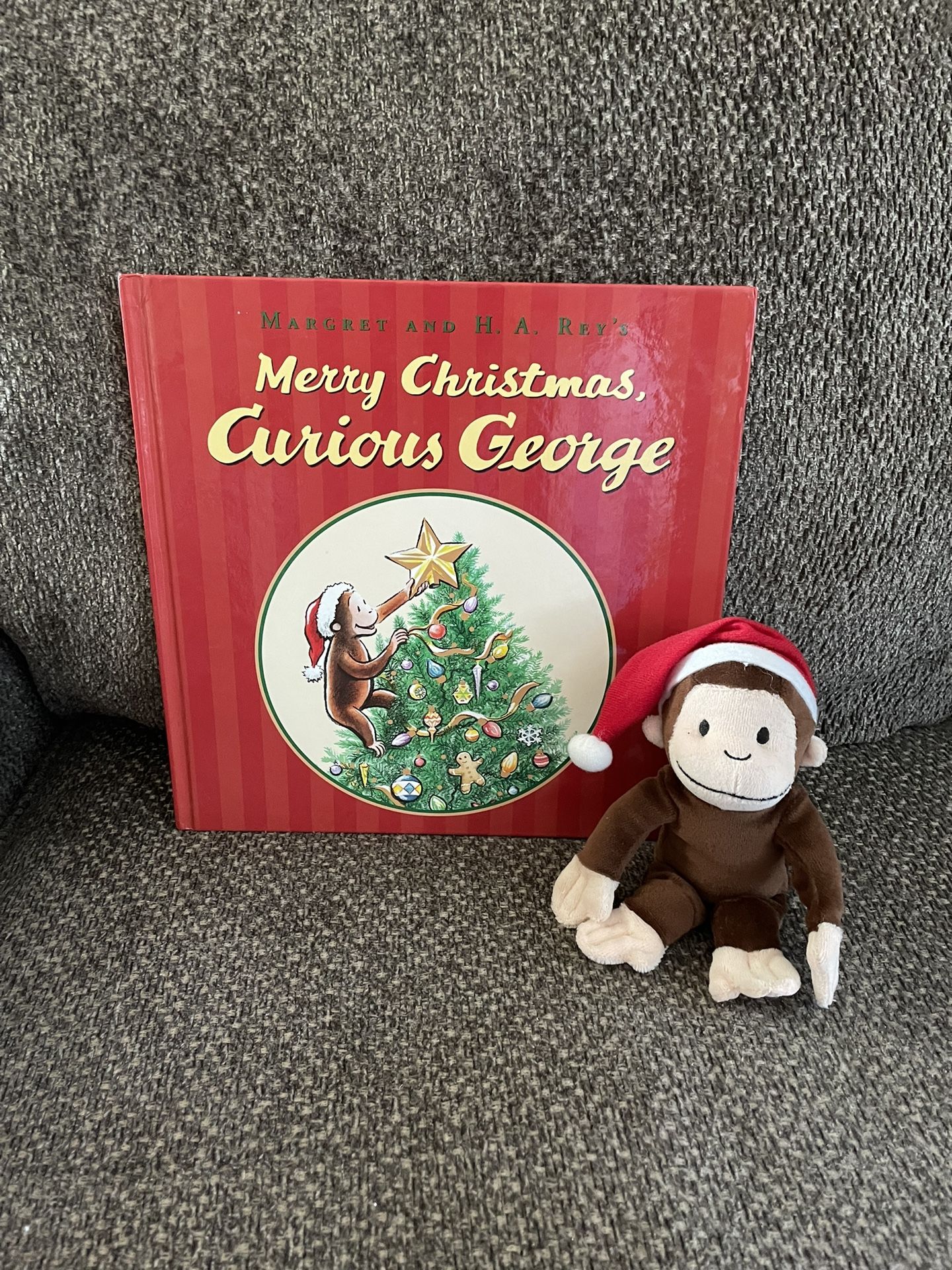 Curious, George Christmas Hard Back Book With Plush Christmas George